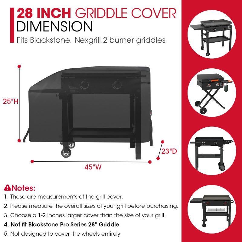 Unicook 28 Inch Griddle Cover for Blackstone and Nexgrill Cooking Station, Heavy Duty Waterproof Flat Top BBQ Grill Cover with Sealed Seam, Includes Support Pole, Black - Image 2